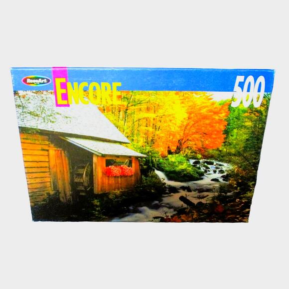 Encore Jigsaw Puzzle, 500 Pieces, Creekside Mill in Autumn, Rose Art, 11x18 Ins - Picture 1 of 2